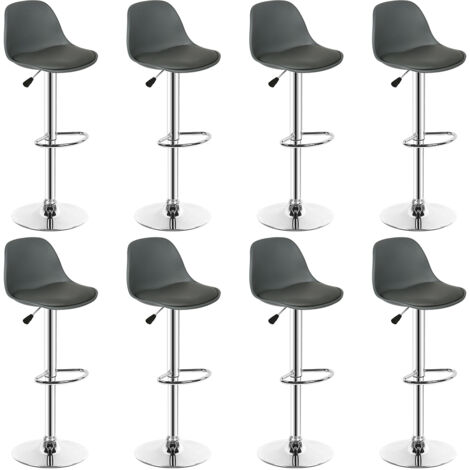 Lot de 8 Tabouret de Bar Coussin Souple en PU Réglable en Hauteur Rotatif à 360°（gris foncé）