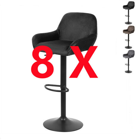 Lot de 8 Tabouret de Bar en Velours Métal Noir