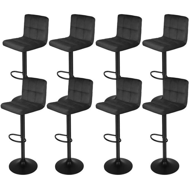 Yongqing - Lot de 8 Tabouret de Bar en Velours chaise de cuisine pivotante avec dossier et repose-pieds Noir