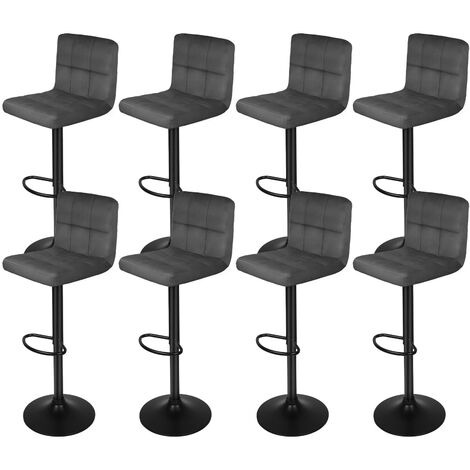Lot de 8 Tabouret de Bar en Velours，hauteur réglable, chaise de cuisine pivotante avec dossier et repose-pieds，gris foncé