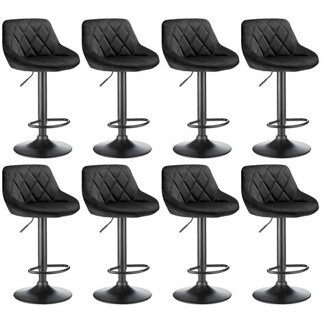 Lot de 8 Tabouret de Bar,en velours,Reglable en Hauteur et Pivotant , pour Bar, Comptoir, Cuisine,Noir