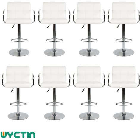 Lot de 8 Tabourets de Bar en Similicuir pour Bar, Bistrot ou Cuisine - Hauteur Réglable 93-114cm, Rotatif à 360 Dégrées