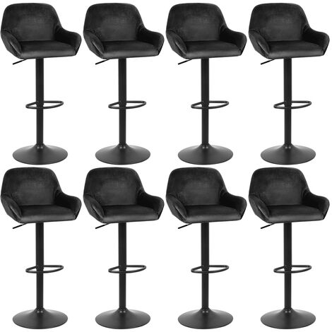 Lot de 8 tabourets de bar HALOYO tissu noir Métal noir mat Tabouret de bar tissu