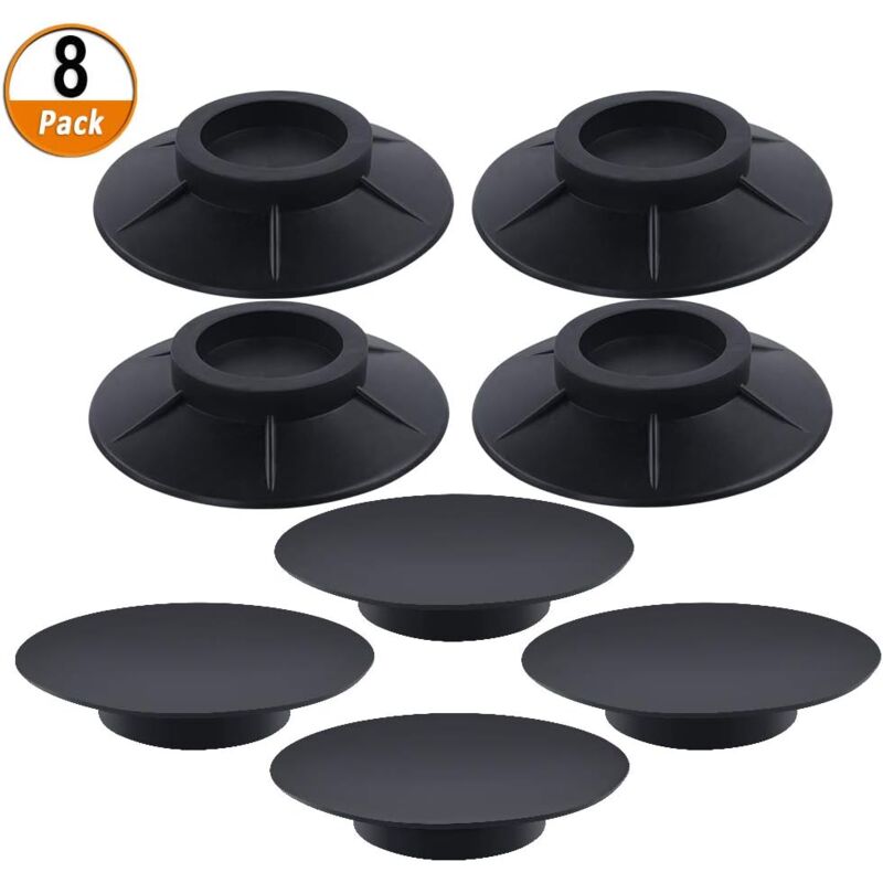 Lling - Lot de 8 tampons anti-vibrations pour lave-linge en caoutchouc pour lave-linge séchant à tambour (10 cm, noir)