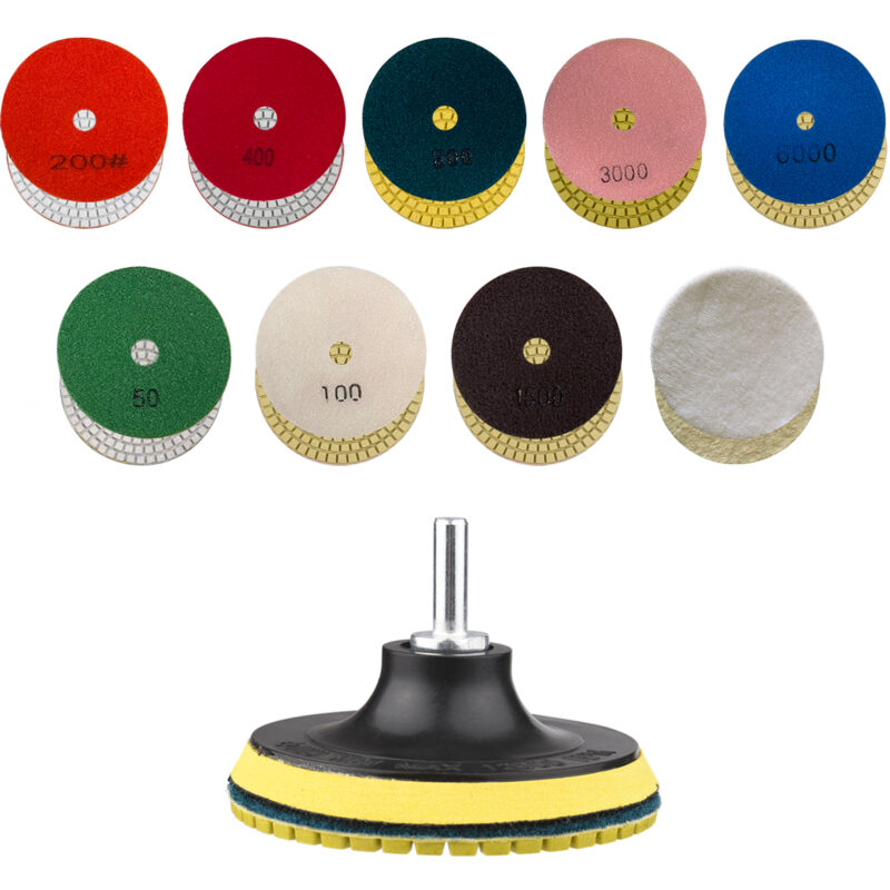 Lifcausal - Lot de 8 tampons de polissage diamantés de 4 pouces + 2 tampons de polissage en feutre de laine + 1 support de support + 1 adaptateur de