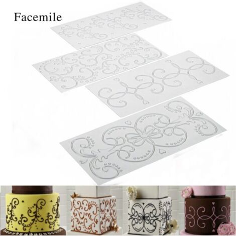 Lot de 8 tapis de fondant pour gâteau, tapis de gaufrage, tapis texturé, motif de grille transparent, motif de dentelle pour décoration de gâteau