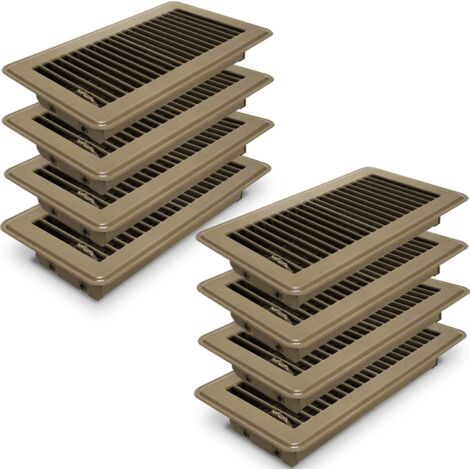 Lot de 8 ventilateurs de sol marron 4" x 10" - Couvercles d'aération de sol en acier robuste pour un réglage facile de l'alimentation en air.