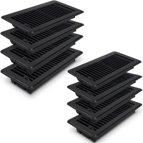 Lot de 8 ventilateurs de sol noirs 4" x 10" - Couvercles d'aération de sol en acier robuste pour un réglage facile de l'alimentation en air.