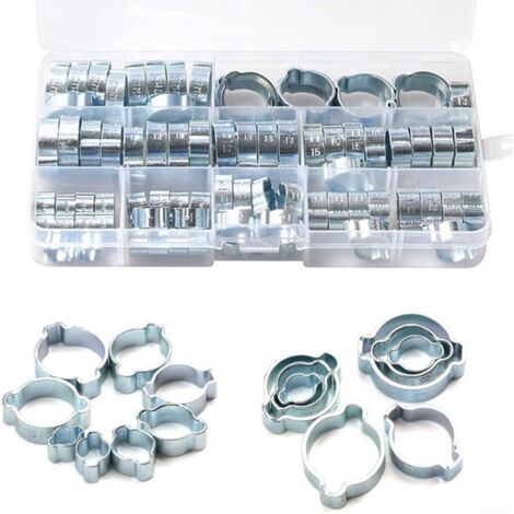 Lot de 80 colliers de serrage à double oreille en acier inoxydable pour