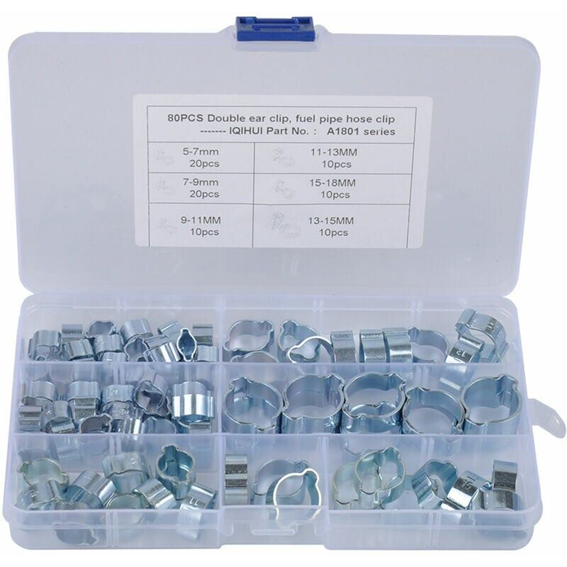 Lot de 80 colliers de serrage galvanisés à double oreille pour carburant et air