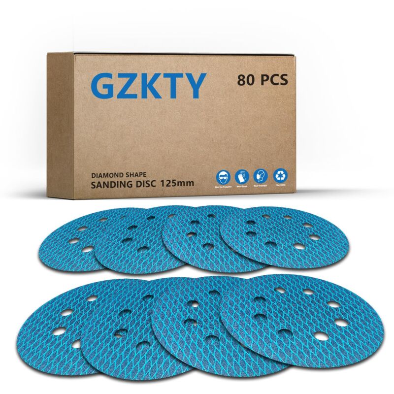 Lot de 80 disques abrasifs auto-agrippants de 125 mm - 8 trous - 60 à 400 - En forme de Losange - Résistants à l'encrassement pour ponceuse