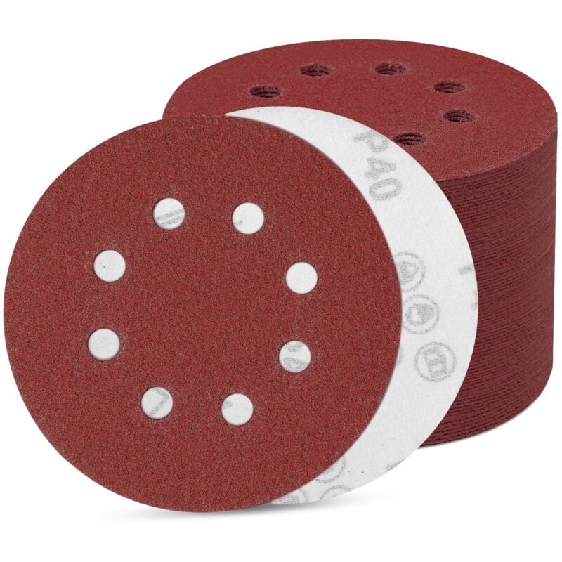Lot de 80 feuilles de papier abrasif 125 mm, disques abrasifs 8 trous, papier abrasif rond excentrique (80 pièces grain 40)