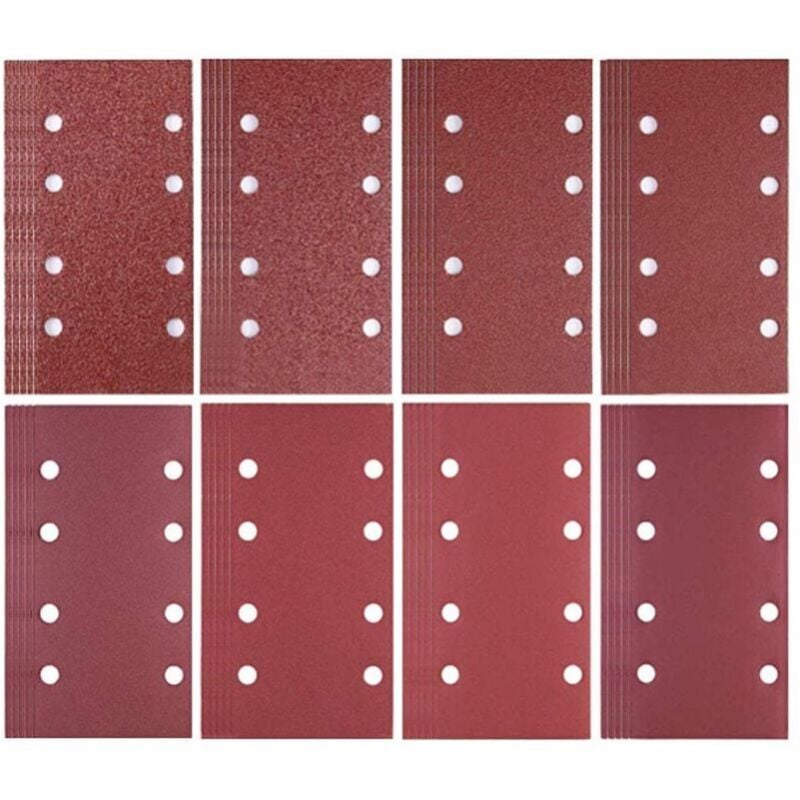 Lot de 80 feuilles de papier abrasif 93 x 185 mm - 8 trous - Grain 40/60/80/120/180/240/320/400 - Pour ponceuse Bosch