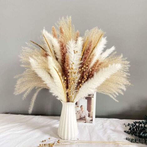 MEZHENG Lot de 80 fleurs séchées pour la décoration, bouquet de fleurs séchées naturelles Pampa blanche pour la décoration Décoration bohème pour la maison, le mariage, les vacances, la fête