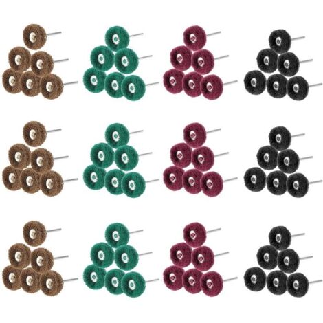 Lot de 80 Roues de polissage abrasif de 25 mm, Accessoires de polissage pour outils rotatifs , Grain 80/150/240/300, tampon à récurer et queue en métal