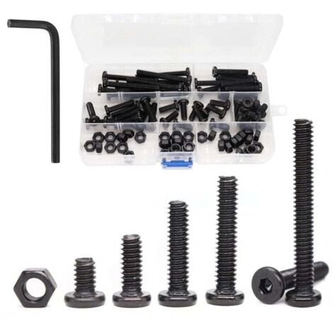 Lot de 80 vis à tête creuse hexagonale noire 1/4"-20 et écrous hexagonaux 1/4"-20, 3/8" 5/8" 1" 1-1/4" 2"