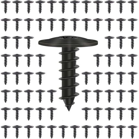 Lot de 80 vis à tôle M5 x 16 mm - Vis autoforeuses - Vis noires à tête plate - Vis en acier inoxydable pour pare-chocs, arcs de roue, acier inoxydable et garde-boue de voiture