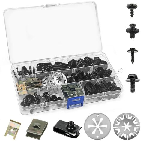 Lot de 80 vis de carrosserie - Écrou en tôle - Kit de clips de fixation pour plaque d'immatriculation - Clips de fixation auto pour réparation de pièces de voiture
