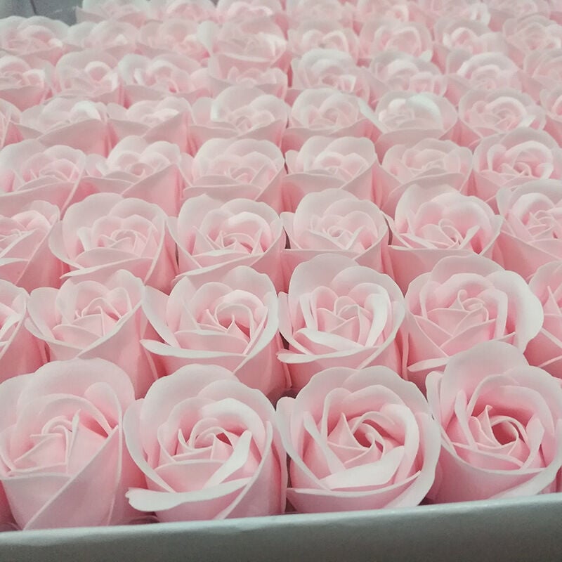 Lot de 81 savons en forme de rose - savons parfumés à la rose dans une boîte cadeau - pour un mariage, la Saint-Valentin ——rose clair