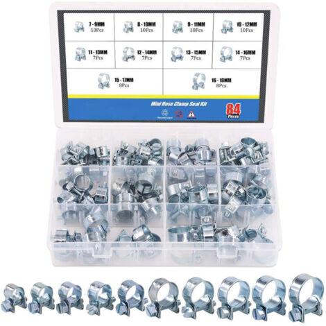 Lot de 84 mini colliers de serrage pour tuyau de carburant, diesel et essence, assortiment de 10 tailles