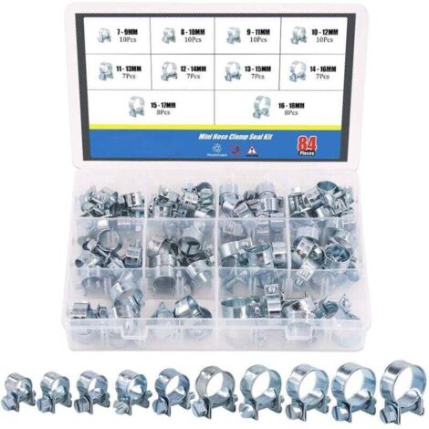 Lot de 84 mini colliers de serrage pour tuyau de carburant, diesel et essence, assortiment de 10 tailles