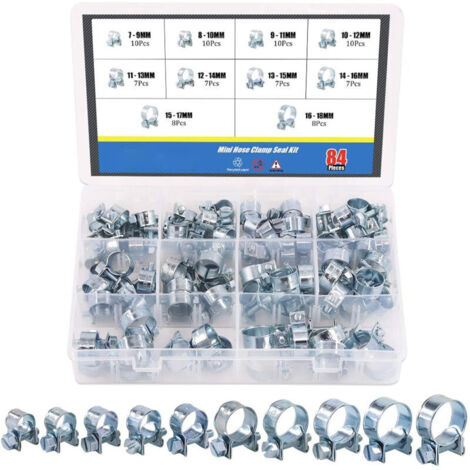 Lot de 84 mini colliers de serrage pour tuyau de carburant, diesel et essence, assortiment de 10 tailles