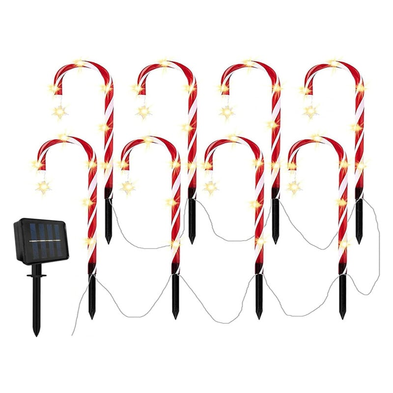 Lot de 8Canne Lumières, Décoration de Noël Extérieur Lumineuse,Lumières Canne Noël,Lumière Solaire Jardin, Lampes led Jardin en, Forme Canne à Sucre