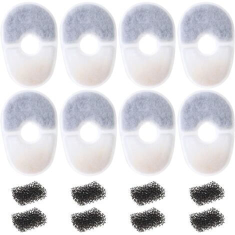 Lot de 8pcs Filtres pour Fontaine à Eau pour Animaux de Compagnie avec 8 Éponges Filtrantes Compatible Fontaine Filtres de Rechange pour Chien et Chat