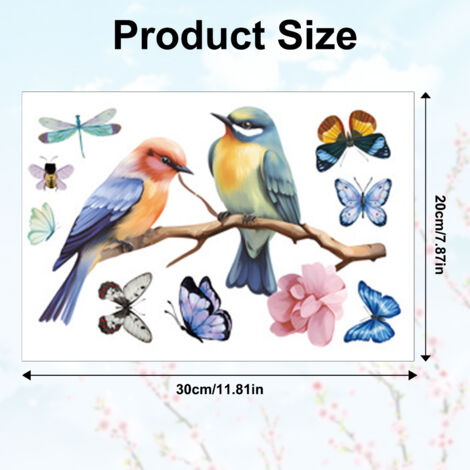 Lot de 9 autocollants pour fenêtres avec fleurs et oiseaux, motif printanier, décoration murale, adhésif sans colle, film adhésif imperméable pour vitres, résistant à l'eau, idéal pour la décoration d