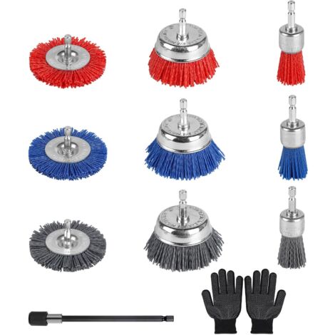 Lot de 9 Brosses Abrasives de Nylon, 75mm Brosse Circulaire et Brosse pour Gobelet, 25mm Bross avec 150mm Tige d'Extension Hexagonale, Brosse Perceuse pour Enlever Rouille Corrosion Peinture