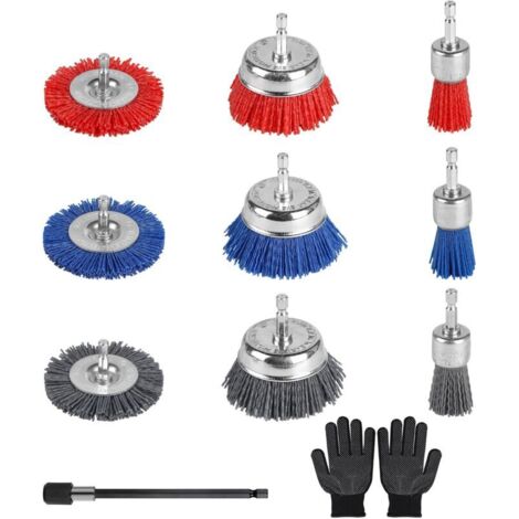 Lot de 9 Brosses Abrasives de Nylon, 75mm Brosse Circulaire et Brosse pour Gobelet, 25mm Bross avec 150mm Tige d'Extension Hexagonale, Brosse Perceuse pour Enlever Rouille Corrosion Peinture