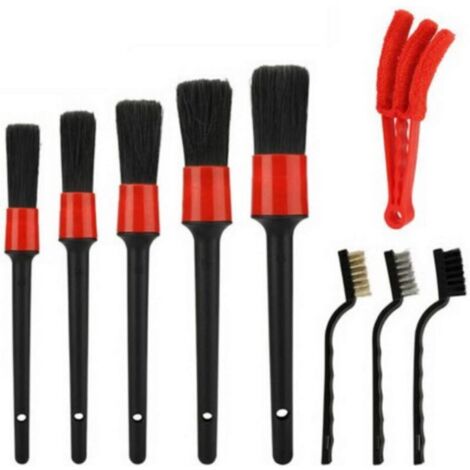 Lot de 9 brosses de nettoyage pour voiture avec collecteur de poussière de climatisation, brosses de nettoyage intérieures et extérieures de voiture, tableau de bord, panneaux