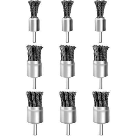 Lot de 9 brosses métalliques nouées de 2 cm, 2,5 cm, 3 cm pour perceuse, tige de 6,35 mm, brosse métallique torsadée en acier au carbone pour enlever la rouille, la corrosion, la peinture