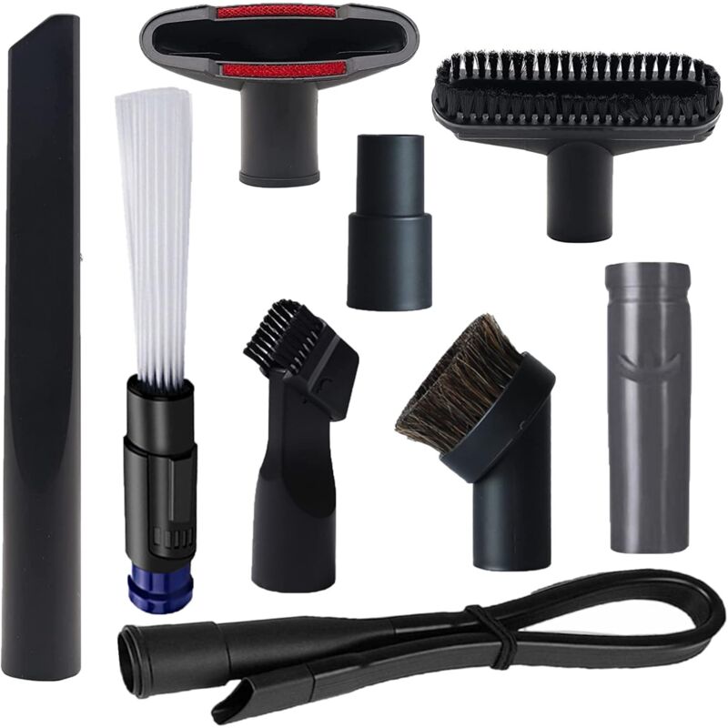 Lot de 9 brosses pour aspirateur d'atelier avec adaptateur de tuyau d'aspirateur de 1 1/4'' à 1 3/8'' et adaptateur pour Dyson V6, kit de brosses