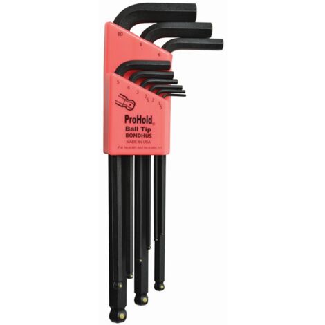 Lot de 9 clés® d’angle à pointe sphérique ProHold en métrique 1,5-10 mm  Bondhus 74999