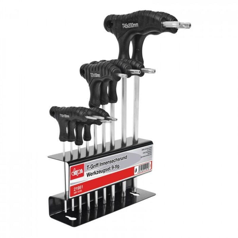 Dema - Lot de 9 clés torx poignées en 't' 280 mm Chrome Vanadium outillage