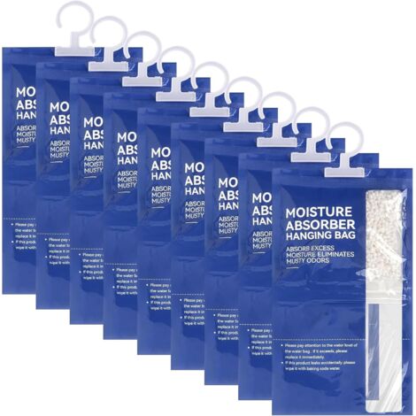 Lot de 9 déshumidificateurs suspendus pour penderie - 100 g - Sac anti-moisissure - Étanche à l'humidité - Pour cave, chambre à coucher, buanderie