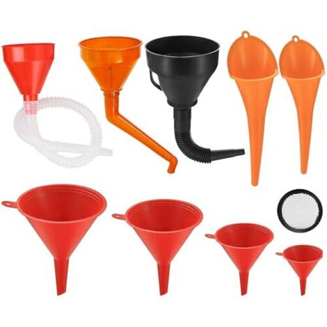 Lot de 9 Entonnoirs Carburant Bouche Plastique Flexibles à Angle Droit, Entonnoir Universel Essence avec Bec Détachable et Longue pour Moto Voiture Automobile -