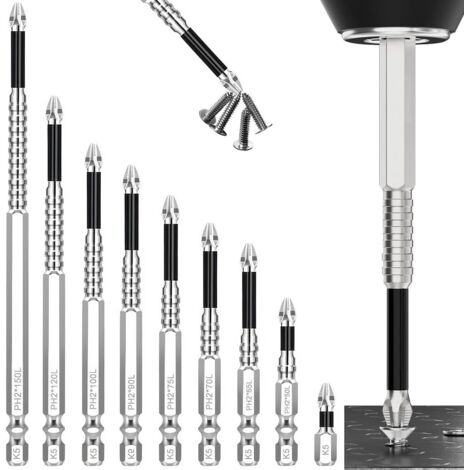 Lot de 9 Foret de Tournevis Magnétique Set,Embout Visseuse Aimanté,Embouts de Tournevis Magnétiques Durables,Anti-Slip Phillips Bits,pour Perceuse Electrique(25 50 65 70 75 90 100 120 150 mm)