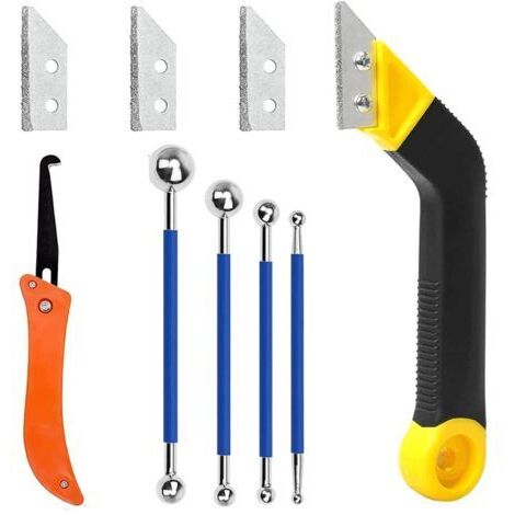 Lot de 9 Grattoir Joints Carrelage Outil de Retrait de Calfeutrage Grattoir Brosse de Nettoyage de Joint de Carrelage en Carbure cémenté pour le Nettoyage de Carrelage