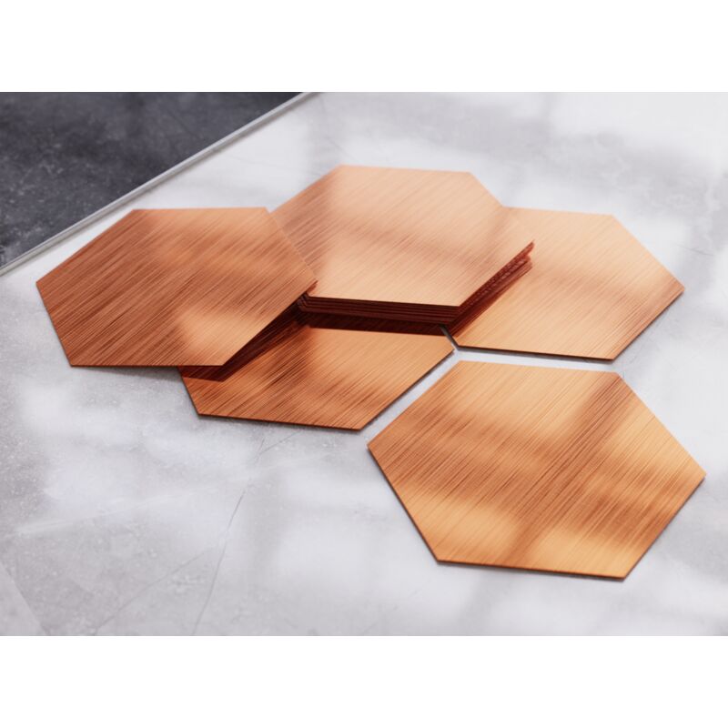 Lot de 9 hexagones décoratifs pour murs en cuivre satiné - 120x140mm