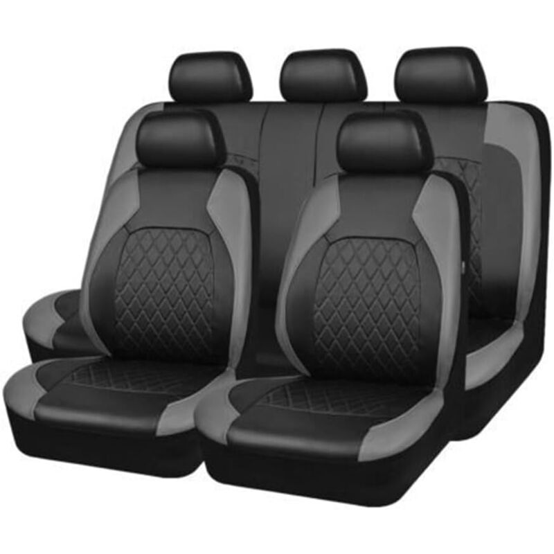 Lot de 9 housses de siège de voiture universelles en cuir synthétique, accessoires pour intérieur de voiture, véhicule suv, auto -Gris
