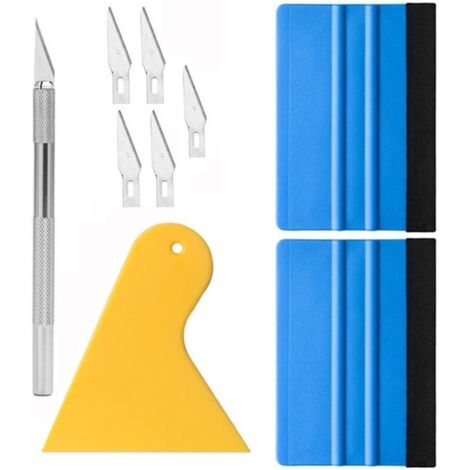 Lot de 9 outils pour l'emballage de vinyle, film pour fenêtre, outil pour teinte de fenêtre, outil pour papier peint avec raclette en feutre et cutter