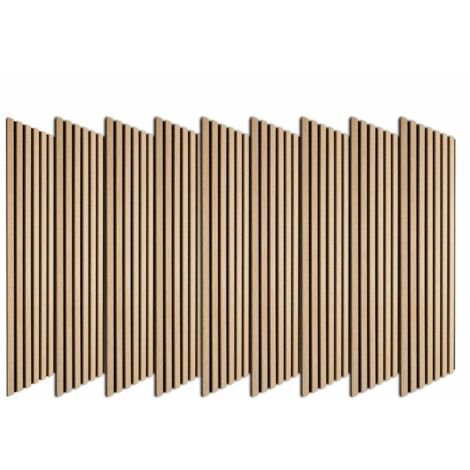 Lot de 9 Panneaux muraux tasseaux bois 120x30x1 cm - Pack tête de lit 200 - Lamelles chêne clair véritable fond noir 3,24 m²