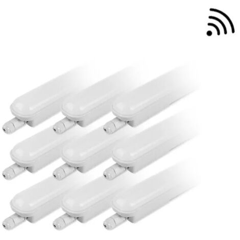 Lot de 9 Réglettes LED étanches avec Détecteur 150cm 55W IP65 - 120 deg - Blanc chaud - 3000K