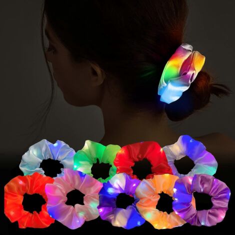 Lot de 9 serre-têtes lumineux LED en satin élastique - 3 motifs lumineux de couleurs, doux et mignons, pour femmes et filles, pour Halloween, Noël et soirées fluo.
