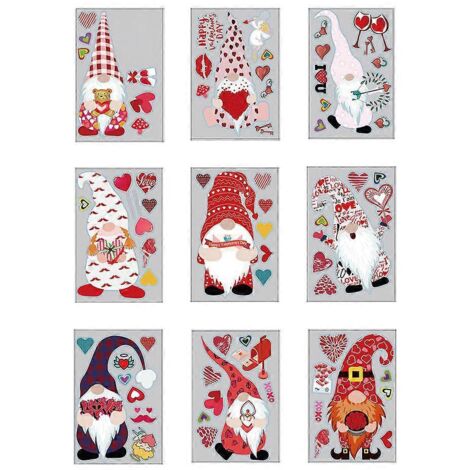 Lot de 9 stickers muraux en forme de cœur pour la Saint-Valentin, avec des lutins de Noël et des décorations murales à faire soi-même.