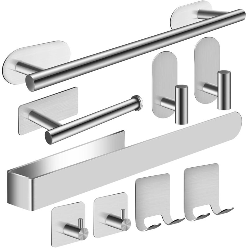 Lot de 9PCS Porte Serviette Salle De Bain, Accessoires De Salle De Bain en Acier Inoxydable 304 épaissi De Haute Qualité,sans Percage Porte Serviette