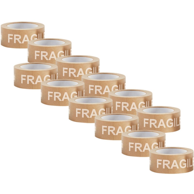 Pack And Move - Lot 12 rouleaux ruban adhésif kraft 'Fragile' pour emballage et déménagement - 50 m - Qualité Premium