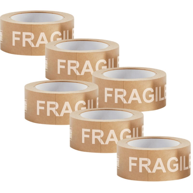 Pack And Move - Lot 6 rouleaux ruban adhésif kraft 'fragile' pour emballage et déménagement - 50 m - Qualité Premium